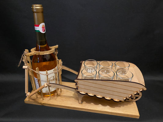 Wooden wheelbarrow bottle holder