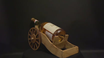 Wooden cannon shaped bottle holder